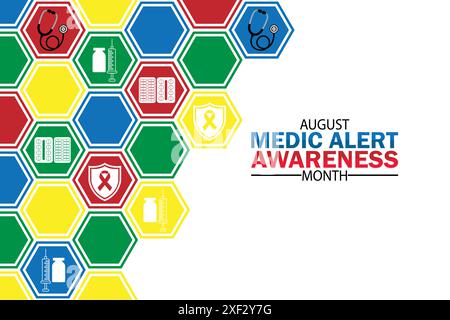 August Medic Alert Awareness Month. Holiday concept. Template for background, banner, card, poster with text inscription. Vector illustration. Stock Vector