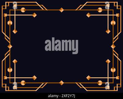 Frame in art deco style in gold color. Vintage linear border. Elegant vintage frame in line art style of minimalism on a black background. The style o Stock Vector