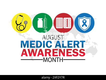 August Medic Alert Awareness Month wallpaper with shapes and typography, banner, card, poster, template. August Medic Alert Awareness Month Stock Vector