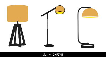 Modern lamp set icon. Set of different lamps. Set of lamps. Vector illustration. Stock Vector