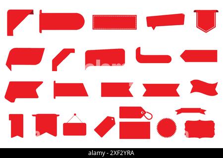 Set of red stickers. Set of red labels. Red scrolls and banners isolated the collection, Vector illustration. Stock Vector