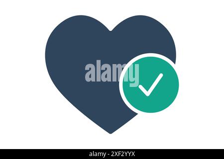 heart health icon. heart with check mark. icon related to monitor heart health. solid icon style. health elements vector illustration Stock Vector