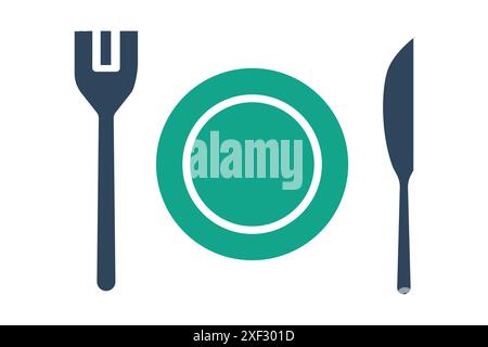 Plate icon. plate with cutlery and dinner knife. icon related to food. solid icon style. food elements vector illustration Stock Vector