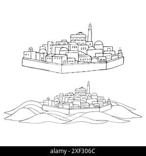 Middle east antique city castle fort in desert Stock Vector