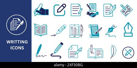 Writing icon set. Writing icon collection. write, pencil, note, text, and more, Vector illustration. Stock Vector
