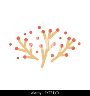 Autumn berry branch isolated on white background. Fall forest shapes composition. Vector hand drawn illustration. Stock Vector