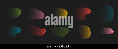 Simple abstract freeform shapes collection with grunge texture with photocopy effect. Vector noise stipple dots Stock Vector