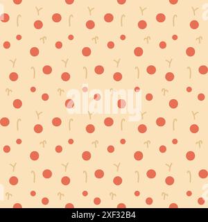 Berries twigs seamless pattern. Red dots repeat background. Vector hand drawn illustration. Stock Vector