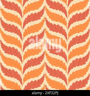 Autumn leaves braided seamless pattern. Forest leafage repeat background. Vector hand drawn illustration. Stock Vector