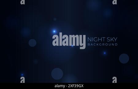 Blue night sky with bokeh light effect. Vector realistic abstract background with night starry sky. Vector illustration Stock Vector