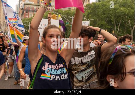 New York, New York, USA. 30th June, 2024. (NEW) 2024 New York City Pride March. June 30, 2024, New York, New York, USA: Jew York Pride members participate in the annual New York City Pride Parade on June 30, 2024 in New York City. (Credit: M10s/TheNews2) (Foto: M10s/Thenews2/Zumapress) (Credit Image: © Ron Adar/TheNEWS2 via ZUMA Press Wire) EDITORIAL USAGE ONLY! Not for Commercial USAGE! Credit: ZUMA Press, Inc./Alamy Live News Stock Photo