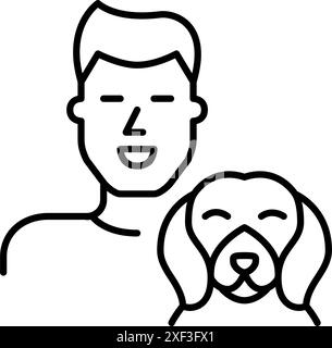 Smiling young man and beagle dog. Happy pet owner. Pixel perfect vector icon Stock Vector