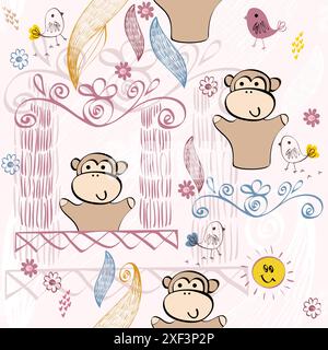 Hand puppet of dolls in puppet theater Stock Vector