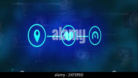 Image of network of digital icons over data processing Stock Photo