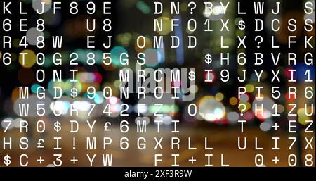 Image of letters and data processing over out of focus road traffic Stock Photo