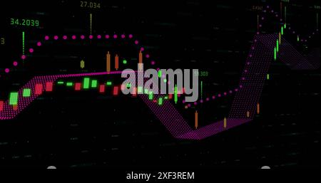 Image of statistical and financial data processing against black background Stock Photo