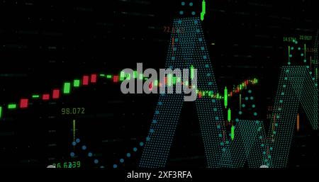 Image of statistical and financial data processing against black background Stock Photo