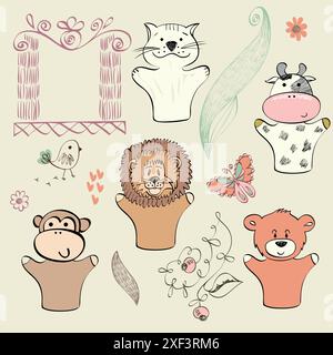 Hand puppet of dolls in puppet theater Stock Vector