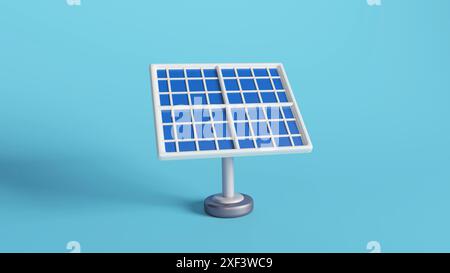 3D illustration of a solar panel on a light blue background, symbolizing clean and renewable energy. Stock Photo