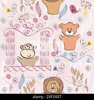 Hand puppet of dolls in puppet theater Stock Vector