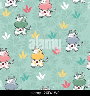 vector art seamless pattern with cartoon cow. Stock Vector