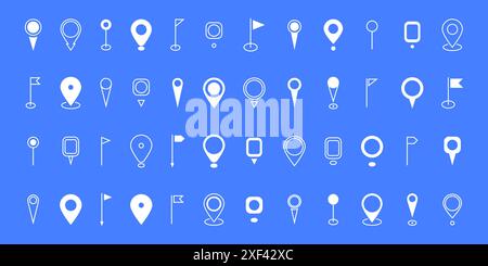 Set white location pin icon. Map pin place marker. Destination symbol, Location icon. Modern Map marker pointer logo icon set. GPS pin symbol collecti Stock Vector