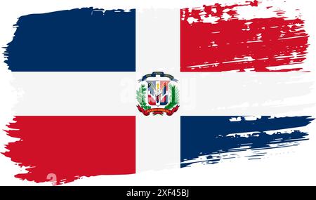 Dominican Republic flag, wide brush stroke on transparent background, vector. Stock Vector