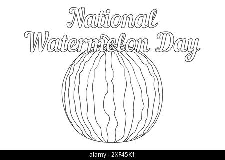 Celebrate National Watermelon Day with this fun and simple coloring page featuring a large watermelon and festive text. Stock Vector