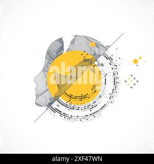 The human head is made in the style of a frame with art elements. Hand drawn Vector. Stock Vector