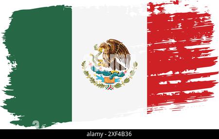 Mexico flag, wide brush stroke on transparent background, vector. Stock Vector