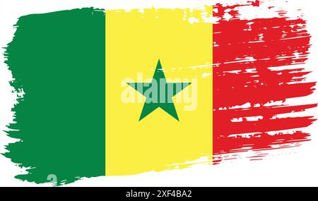 Senegal flag, wide brush stroke on transparent background, vector. Stock Vector