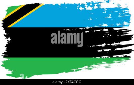 Tanzania flag, wide brush stroke on transparent background, vector ...