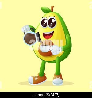Cute avocado character pouring coffee. Perfect for kids, merchandise and sticker, banner promotion or blog Stock Vector