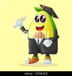 Cute avocado character wearing a graduation cap and holding a diploma. Perfect for kid Stock Vector