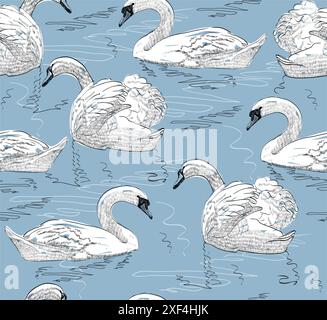 vector illustration sketch of a swan swimming Stock Vector