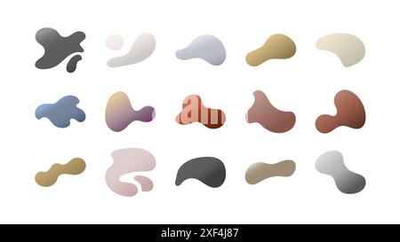 Set of gradient blob liquid elements. Fluid blob gradient elements. Liquid shapes, round abstract elements. Blotch shapes in neon colors. Simple water Stock Vector
