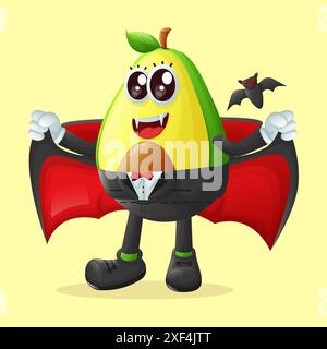 Cute avocado character dressed as a vampire. Perfect for kids, merchandise and sticker, banner promotion or blog Stock Vector