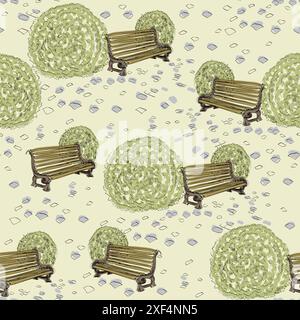 Sketch the bench in a park near the bushes Stock Vector Image & Art - Alamy