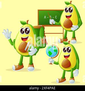 Set of cute avocado characters in education. Perfect for kids, merchandise and sticker, banner promotion or blog Stock Vector