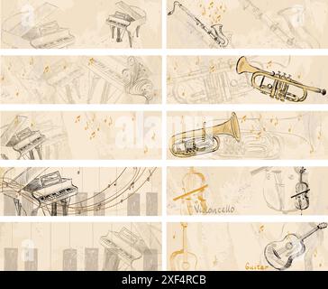 Instruments Light Background Vector musical banners. Musical instruments on a light background Stock ...