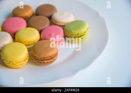 Assorted macaroons in a dish. Stock Photo