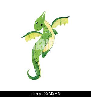 Cute cartoon dragon. Vector watercolor hand drawn illustration Stock ...