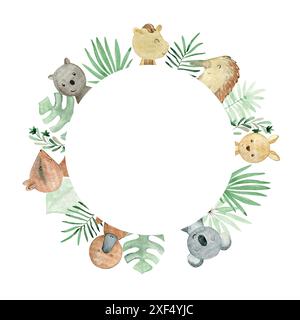 Baby shower card. Vector watercolor frame with australian animals. Stock Vector