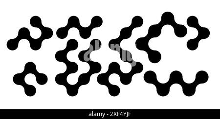 Meta balls collection. Connected morph dots. Liquid blobs fluid set. Rounded design elements for logo, icon, tag, emblem, poster. Stock Vector