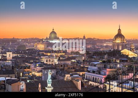 Rome, Italy historic cityscape with the Vatican in the distance at golden hour. Stock Photo