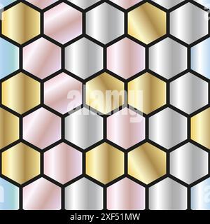 Vector hexagonal background. Polygonal print. Pentagon geometric seamless pattern. Honey comb covering. Stock Vector