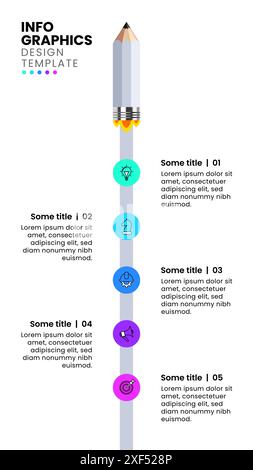 Infographic template with icons and 5 options or steps. Pencil. Can be used for workflow layout, diagram, banner, webdesign. Vector illustration Stock Vector