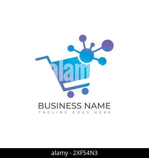 Shopping cart with connection hub logo design vector. Vector illustration logo of connection hub and shopping cart to describe an Online Shop logo des Stock Vector