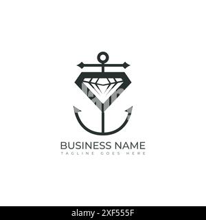 Anchor diamond logo design vector. Anchor Diamond Logo. Logo was created using anchor and diamond elements in a simple and modern style. Stock Vector