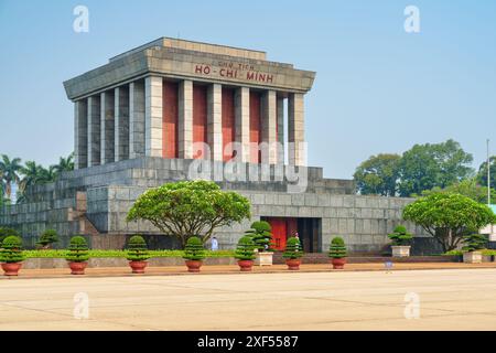 Awesome view of the Chairman Ho Chi Minh Mausoleum in the Ba Dinh Square, Hanoi, Vietnam. The mausoleum is a popular tourist destination of Asia. Stock Photo